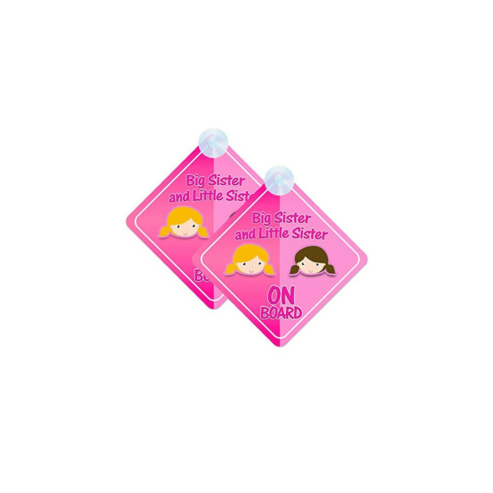 Big Sister And Little Sister Baby On Board Sign For Car Twin Pack 2Pcs Kids Safety Warning Car Signs Mybabyonboard Uk