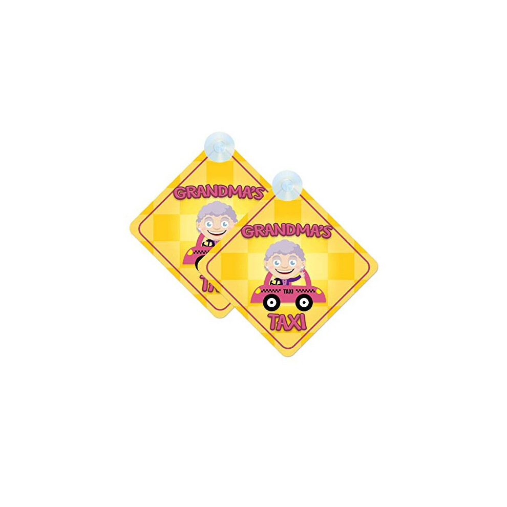 Grandmas Taxi Baby On Board Style Joke Sign For Car Twin Pack 2Pcs Kids Safety Warning Car Signs Mybabyonboard Uk