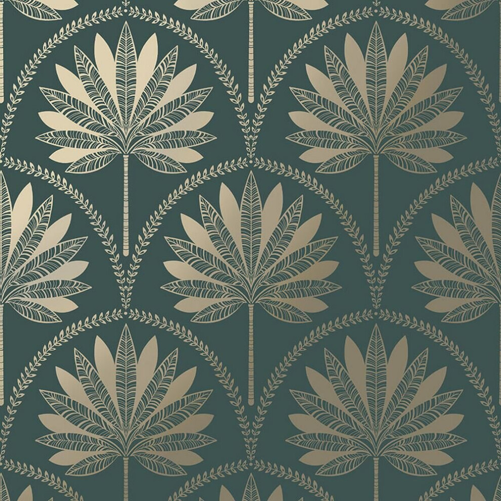 Holden Decor Metallic Palm Tree Teal Wallpaper 13419