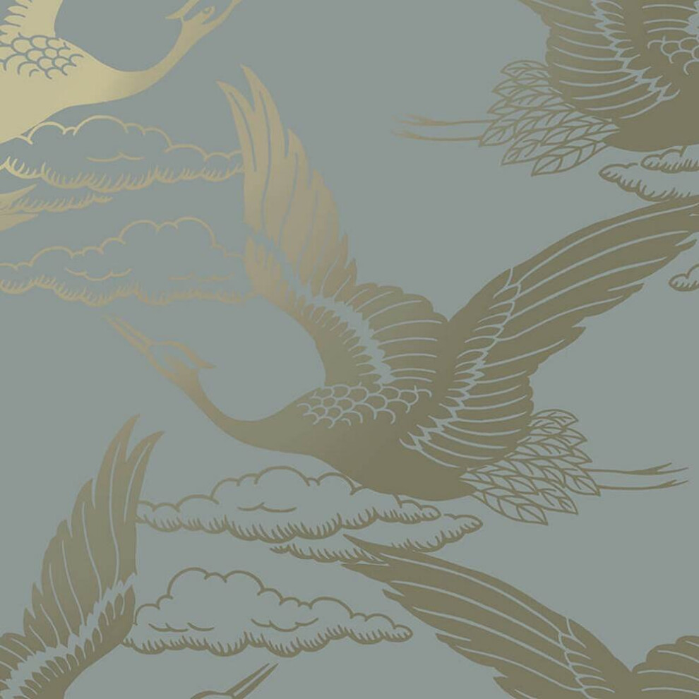 Holden Decor Metallic Cranes Blue Wallpaper 13432 5022976134324