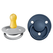 BIBS De Lux Soother 2-Pack, BPA Free Dummy Pacifier, Round Nipple. Natural Rubber Latex, Size 1 (0-6 Months), Cloud / Steel Blue