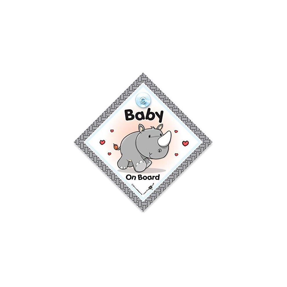 Baby Rhino On Board Car Sign, Baby On Board Sign With Suction Cup Attachment To Notify Other Divers There Is A Child In The Car Iwantthatsign.com