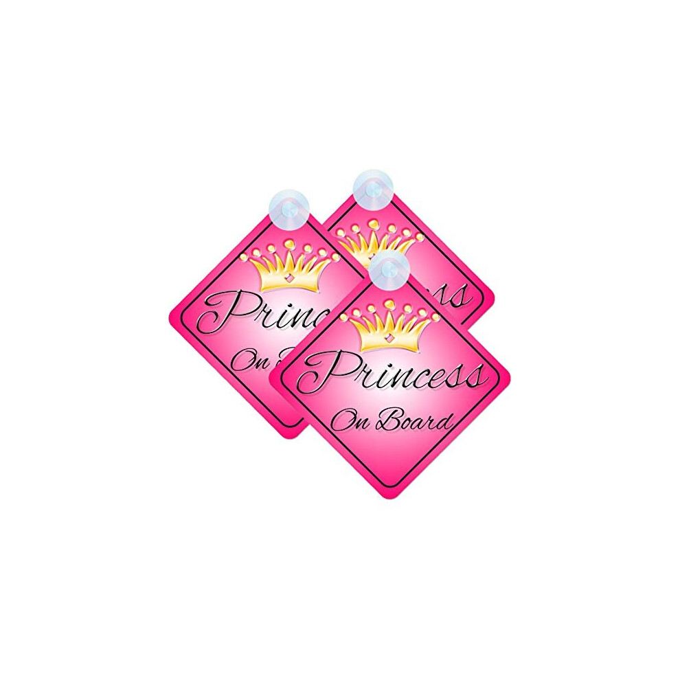 Mybabyonboard Uk Princess On Board Baby/Child Sign For Car, 3Pcs Kids Safety Warning Triple Pack With Suction Cups Princess001