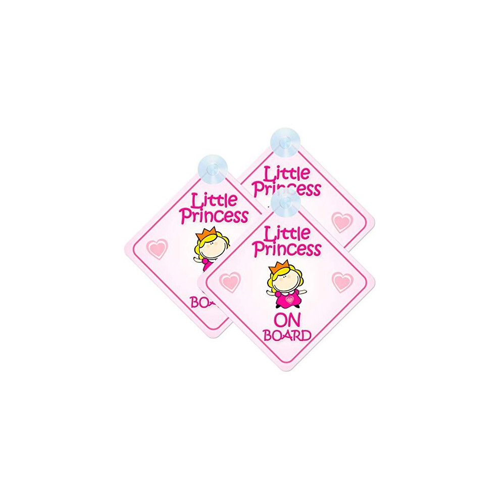 Mybabyonboard Uk Little Princess Baby/Child On Board Sign For Car, 3Pcs Kids Safety Warning Triple Pack With Suction Cups