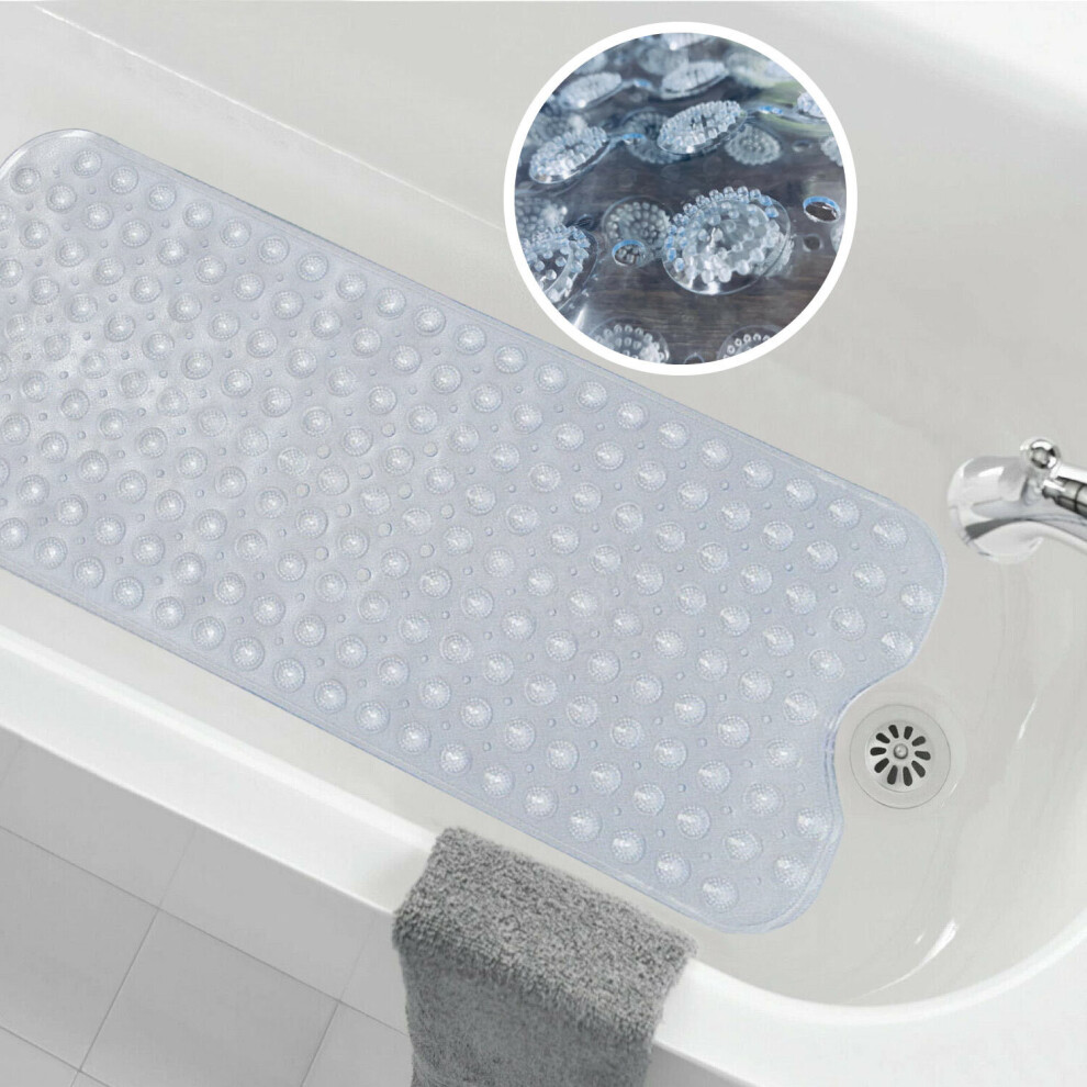 (100 x 40 cm, Crystal Clear) Non Slip Bath Mat Bath Tub Shower Mat Anti Allergy Bath Mat