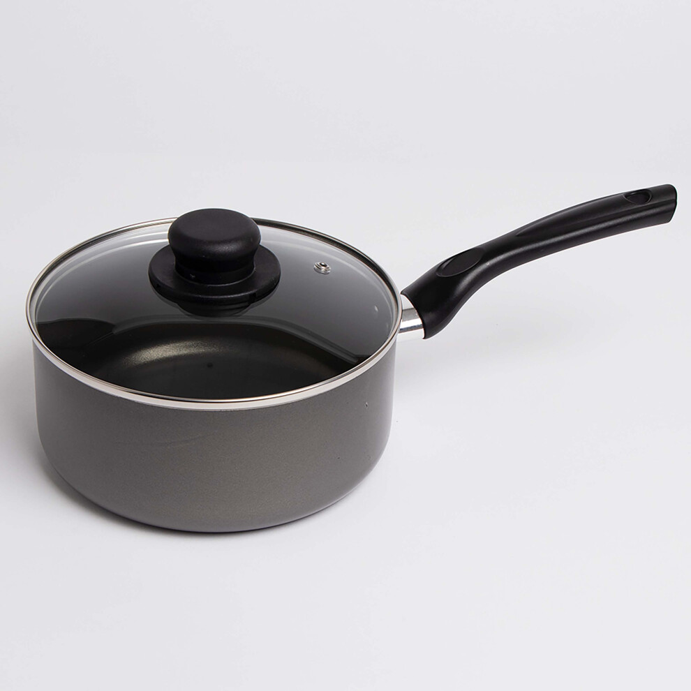 (16 cm) AAMEN  Bkack Non-Stick Sauce Pan With Lid, Aluminum Nonstick Saucepan