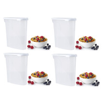 4 x 5L Large Cereal Dispenser Dry Food Storage Tub Clear White Lid