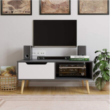 Wooden Grey White Scandinavian Coffee Table With Legs Storage Drawer