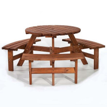 Brentwood 6 Seat Round Picnic Table - 1.7M Diameter - Brown