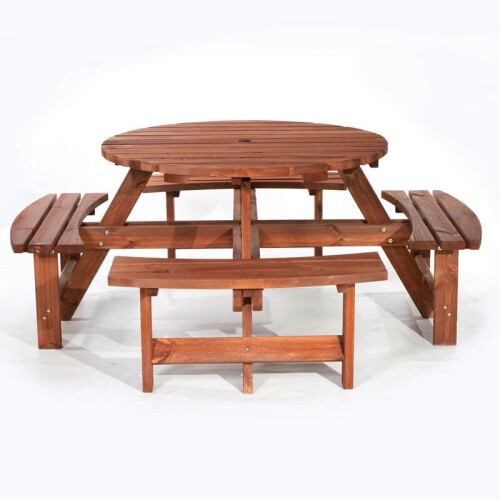 York 8 Seat Round Picnic Table - 1.8M Diameter - Brown