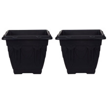 2 Black Square Venetian Pot Decorative Plastic Garden Planter 22cm