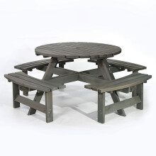 York 8 Seat Round Picnic Table - 1.8M Diameter - Dark Grey Wash