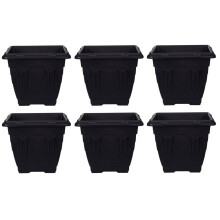 6 Black Square Venetian Pot Decorative Plastic Garden Planter 22cm