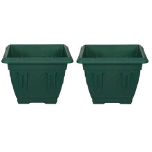 2 Green Square Venetian Pot Decorative Plastic Garden Planter 22cm