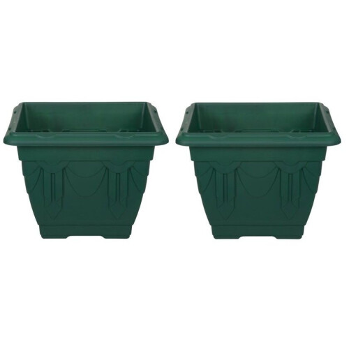 2 Green Square Venetian Pot Decorative Plastic Garden Planter 22cm