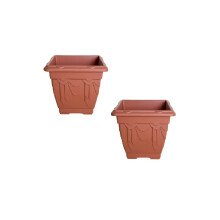 Set of 2 Terracotta Venetian Square Plastic Planters, 30cm – Weatherproof, Indoor/Outdoor, 10L