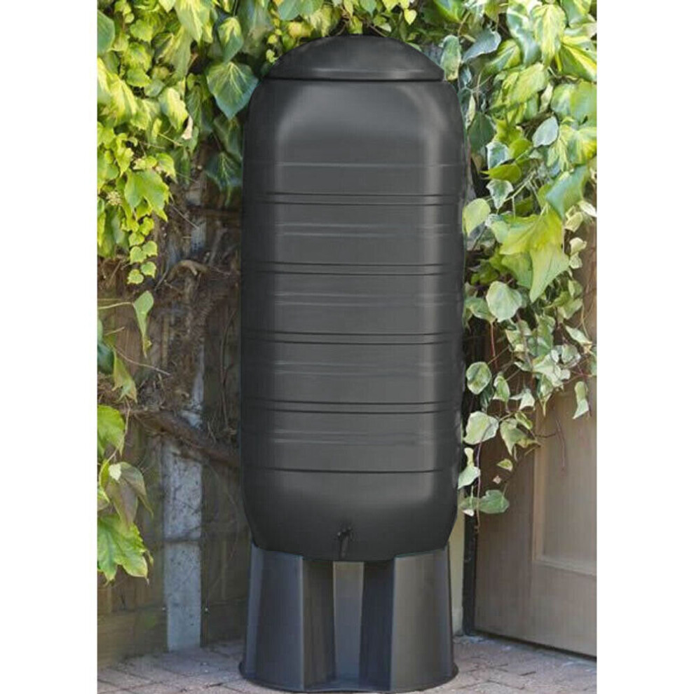 250L Black Slimline Water Butt Kit, Rain Barrel Collector UK