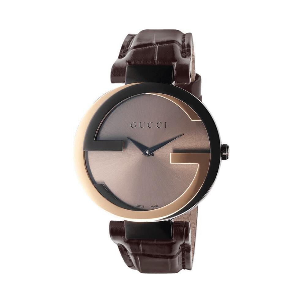 Gucci YA133304 Interlocking-G Black Dial Brown Leather Ladies Watch