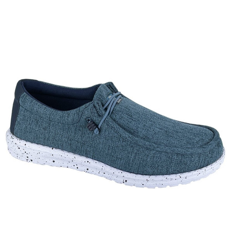 (UK 12) Dek Mens Super Lightweight Elastic Lace Memory Foam Slip On Casual Shoes Blue