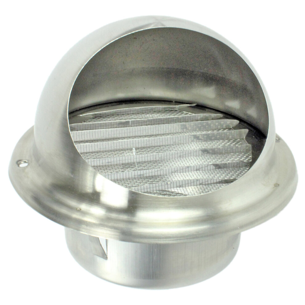 Stainless Steel Round Bull Nosed External Extractor Wall Vent Outlet with Insect Mesh Grille (5" / 125mm)