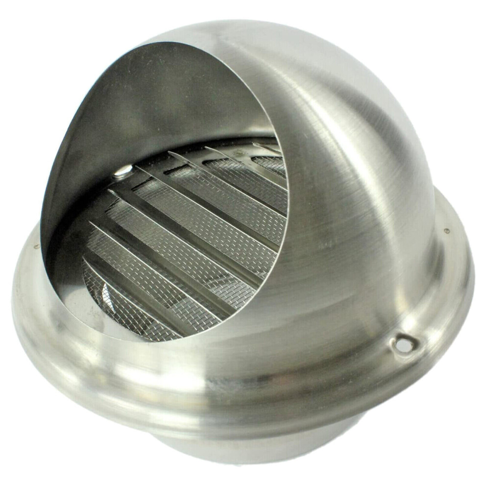 Stainless Steel Round Bull Nosed External Extractor Wall Vent Outlet with Insect Mesh Grille (4" / 100mm)