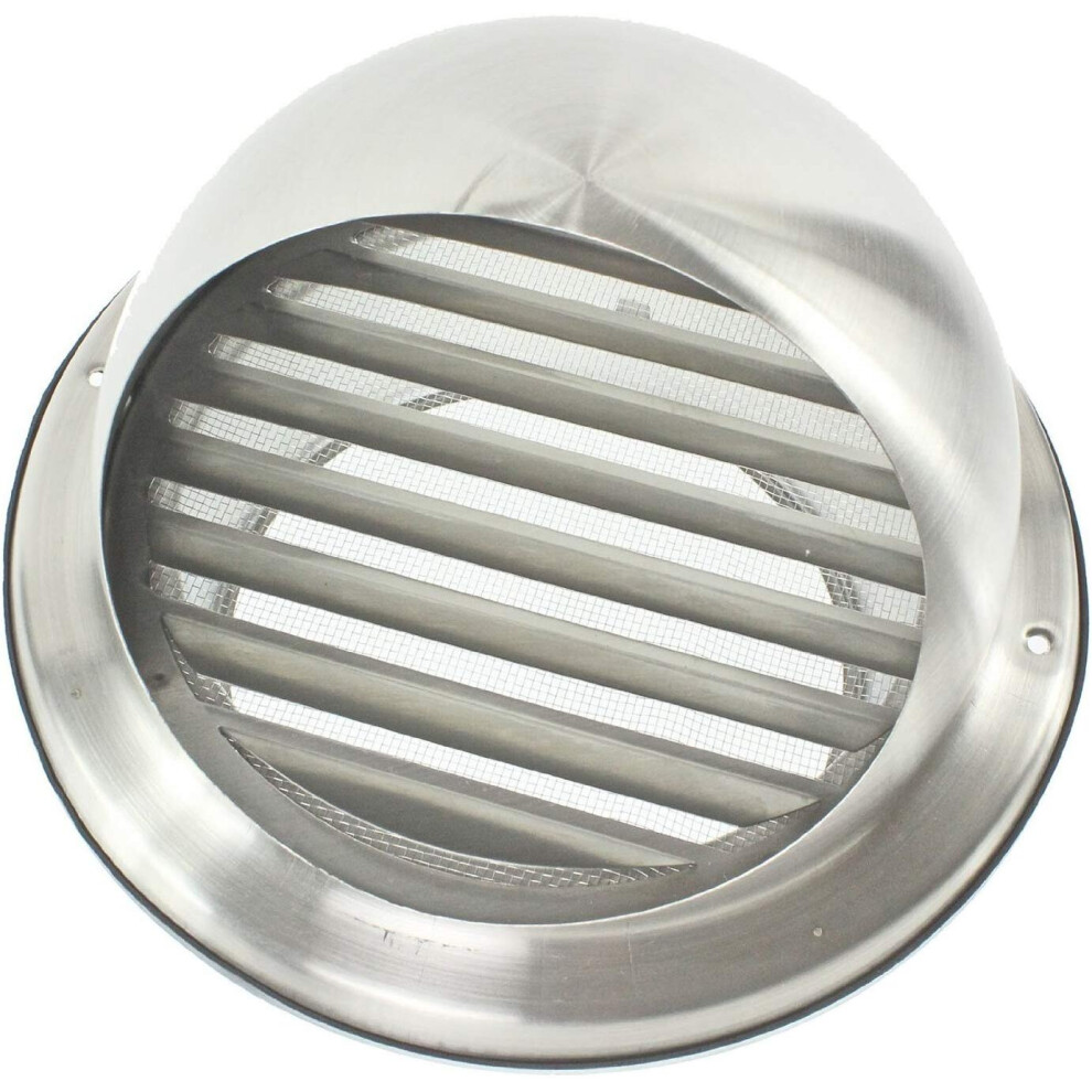 Stainless Steel Round Bull Nosed External Extractor Wall Vent Outlet with Insect Mesh Grille (6" / 150mm)