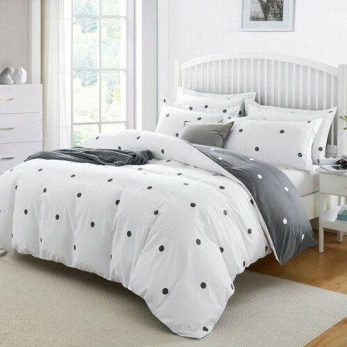 (Single: 137 x 200 cm., Dotted) Duvet Quilt Cover Bedding Set Reversible Printed Duvet Cover with Pillowcases