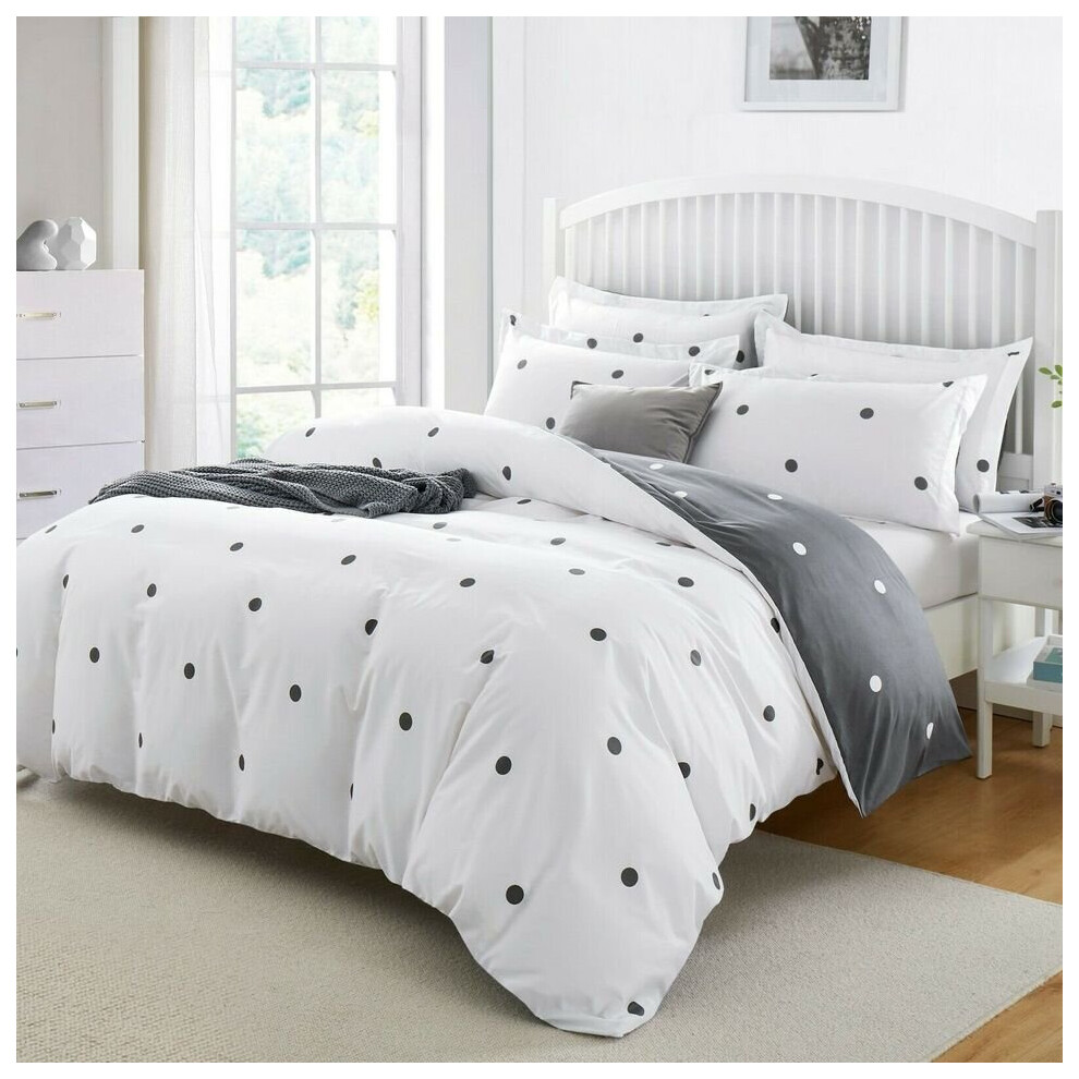 (Single: 137 x 200 cm., Dotted) Duvet Quilt Cover Bedding Set Reversible Printed Duvet Cover with Pillowcases