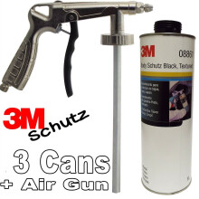 3 x 3M Car Body Schutz Black Vehicle Underseal 1lt 08861 + Underbody Coating Gun