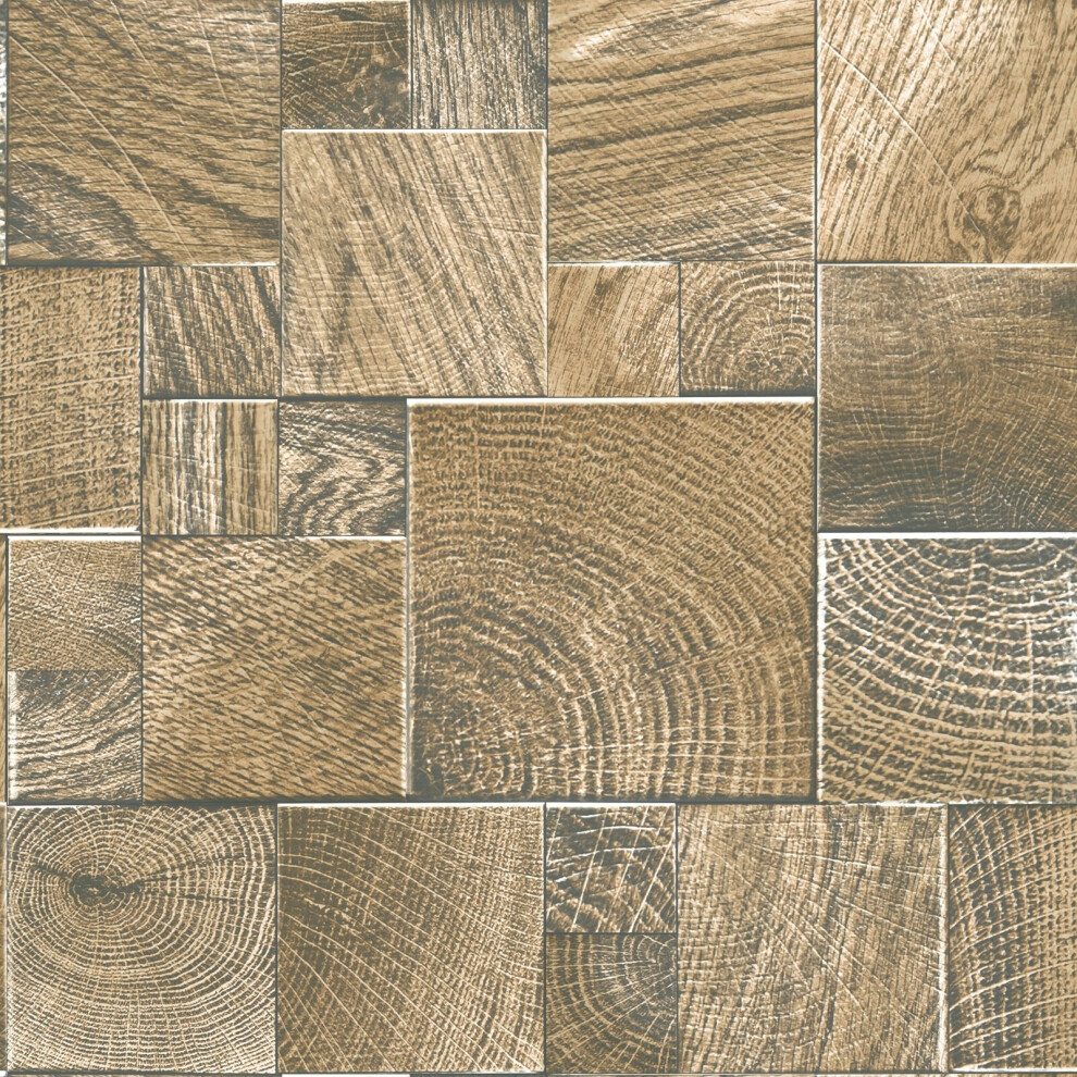 Photos - Wallpaper Rasch   Wooden Blocks Tiles Glitter  (Caramel 532630)