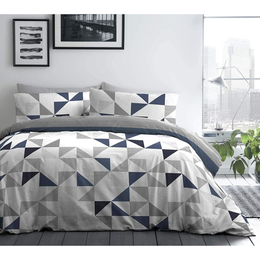 (King: 230 x 220 cm., Triangles) Duvet Quilt Cover Bedding Set Reversible Printed Duvet Cover with Pillowcases