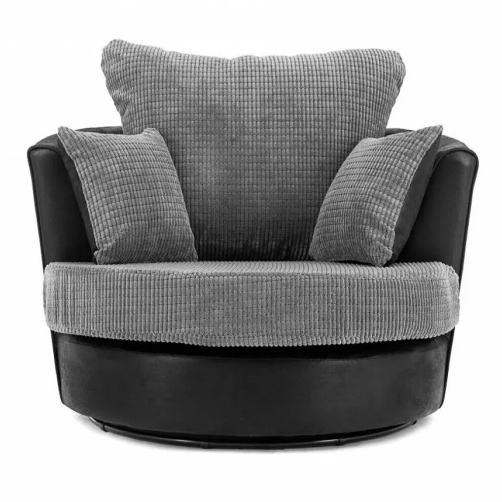 (Black & Grey, Swivel Chair) Luca 3 & 2 Seater Sofa Set - 2 Colours