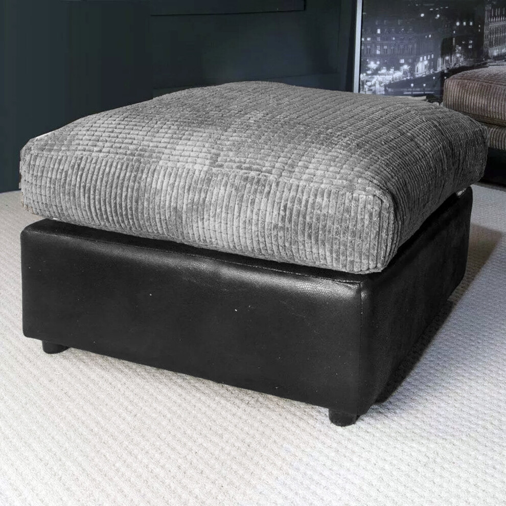 (Black & Grey, Footstool) Luca 3 & 2 Seater Sofa Set - 2 Colours