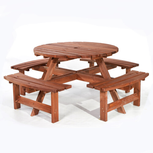 York 8 Seat Round Picnic Table - 1.8M Diameter - Brown 1