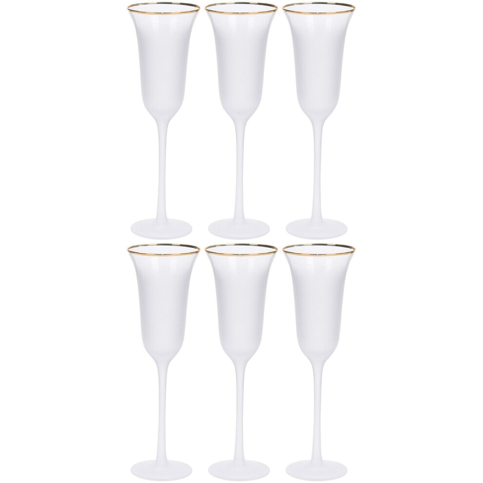 Set Of 6 Champagne Glasses Flutes 200ml Elegant Prosecco Drinking Glass Gold RIm