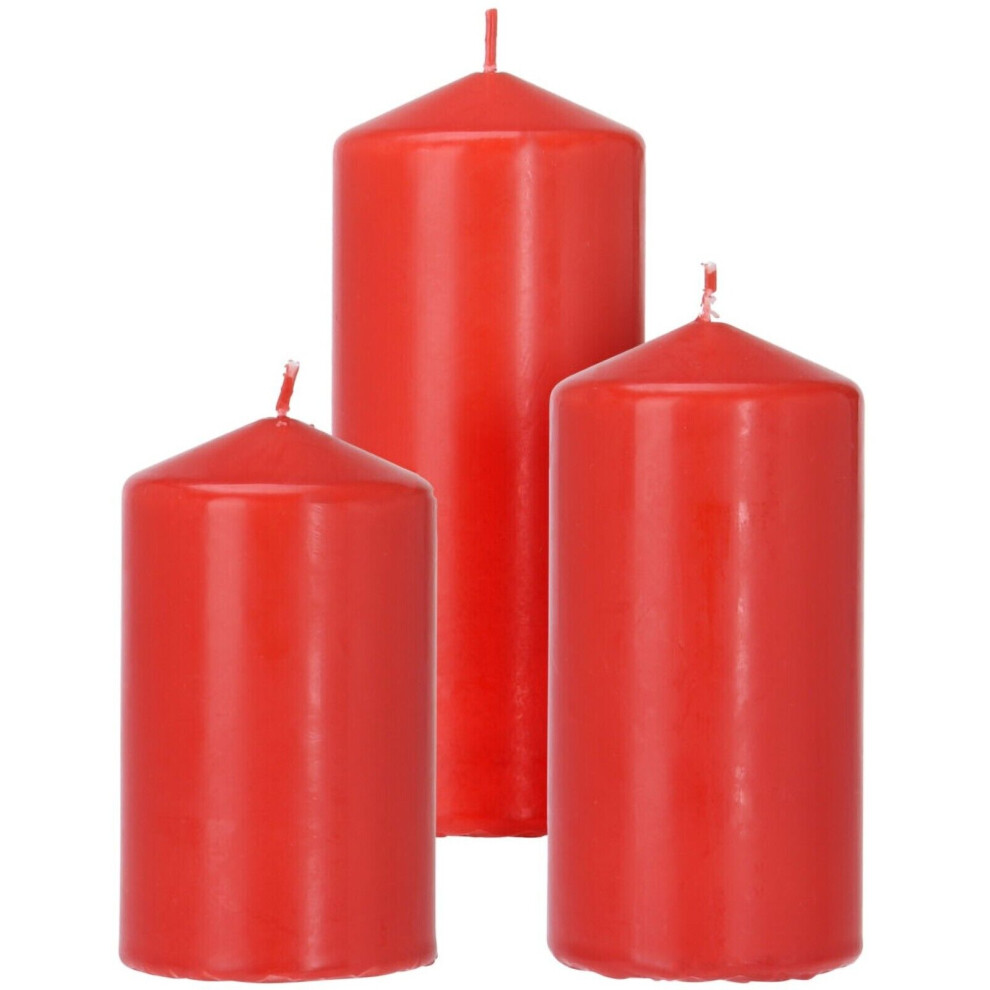 12 Pillar Candles Red Wax Unscented Church Candles Xmas Decor Different Sizes