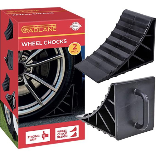 GADLANE Wheel Chocks Tyre Saver Brake Stoppers Ridged Caravan Horsebox Motorhome Car Wedges Trailer With Handle (Pack Of 2)
