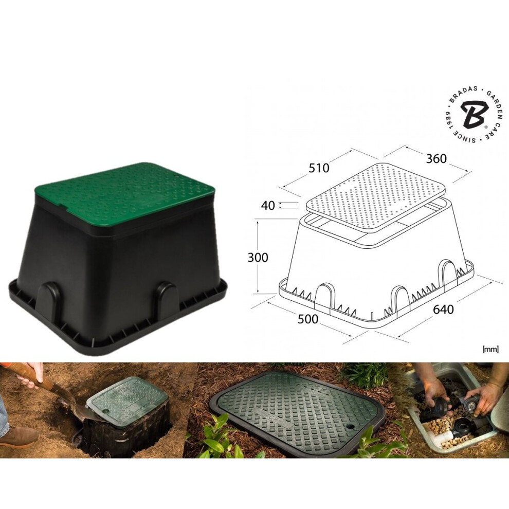 Irrigation "Jumbo" Valve Box Rectangular With Green Lid 64X50Cm