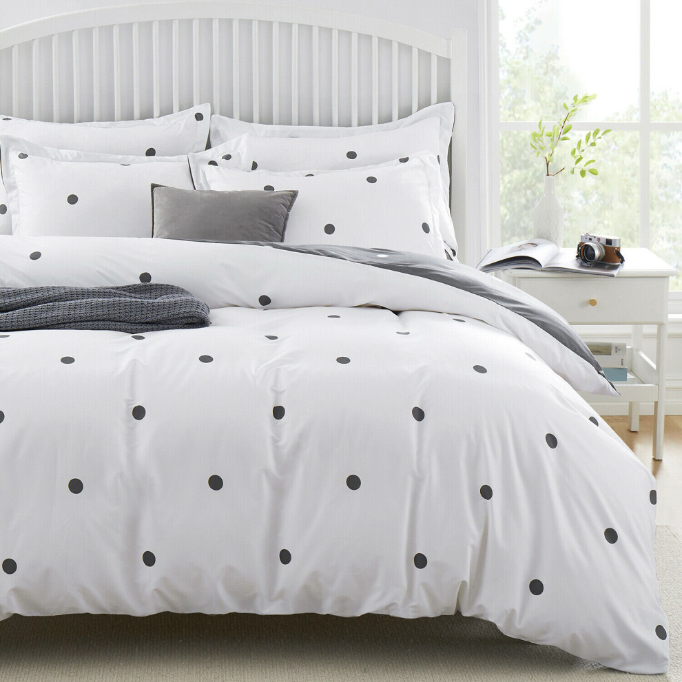 (Double: 200 x 200 cm., Dotted) Duvet Quilt Cover Bedding Set Reversible Printed Duvet Cover with Pillowcases