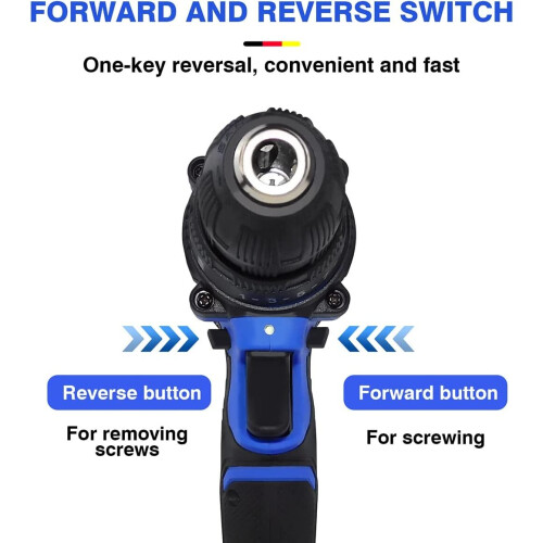 Blue Screwdriver w/Battery Fast Charger Powerful Cordless Drill Set 2