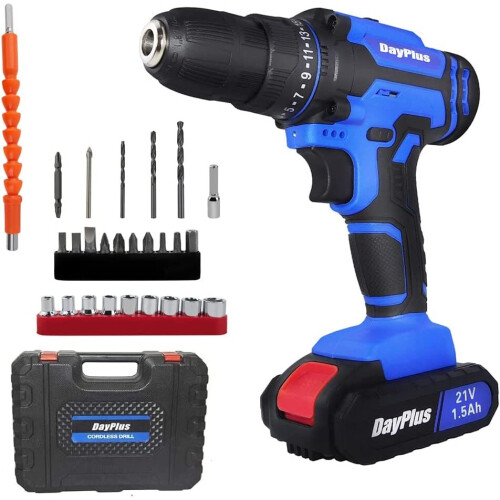 Blue Screwdriver w/Battery Fast Charger Powerful Cordless Drill Set
