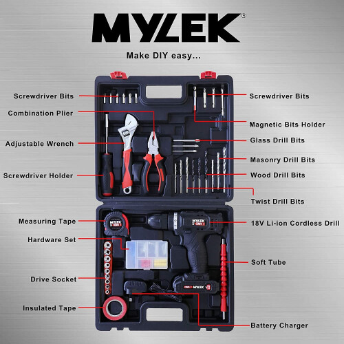 LED Cordless Drill Set Electric Driver DIY Combi Screwdriver Tool Kit 2