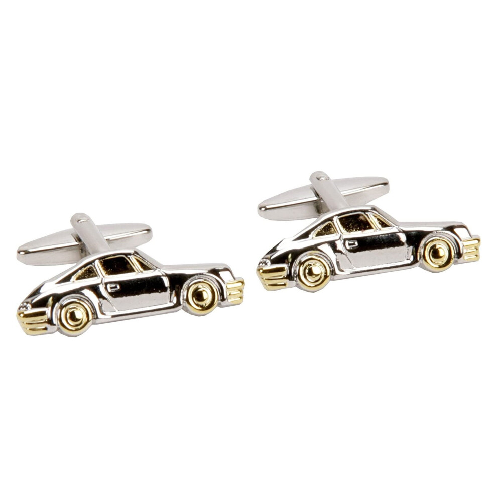 Silver/Gold Car Cufflinks Sport Theme Accessory & Harvey Makin Gift Box