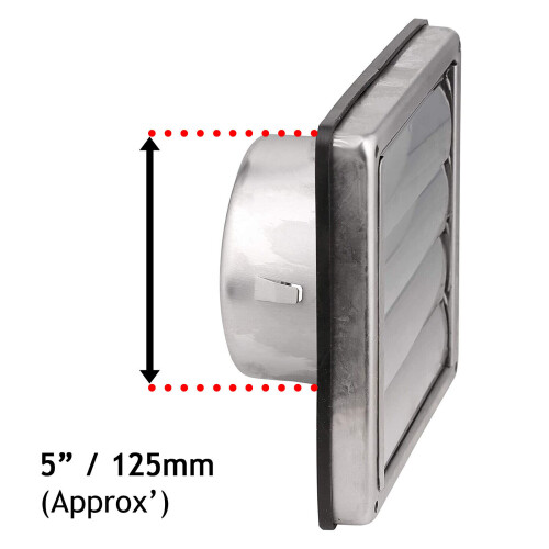 SPARES2GO Stainless Steel Square External Extractor Wall Vent Outlet with Gravity Flaps (5" / 125mm) 1