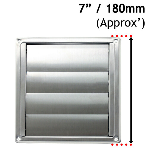 SPARES2GO Stainless Steel Square External Extractor Wall Vent Outlet with Gravity Flaps (5" / 125mm) 2
