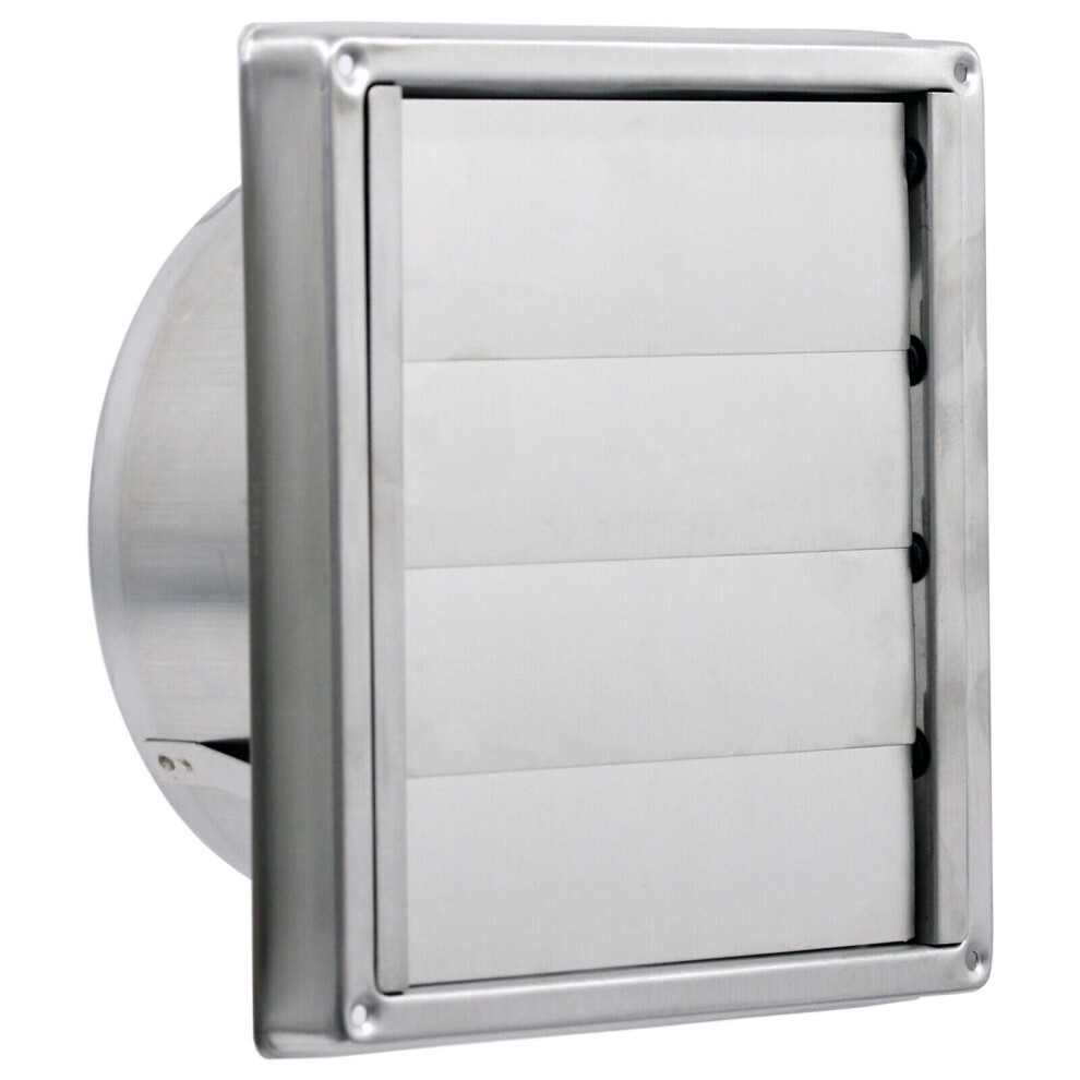 Spares2go Stainless Steel Square External Extractor Wall Vent Outlet With Gravity Flaps (5" / 125Mm)