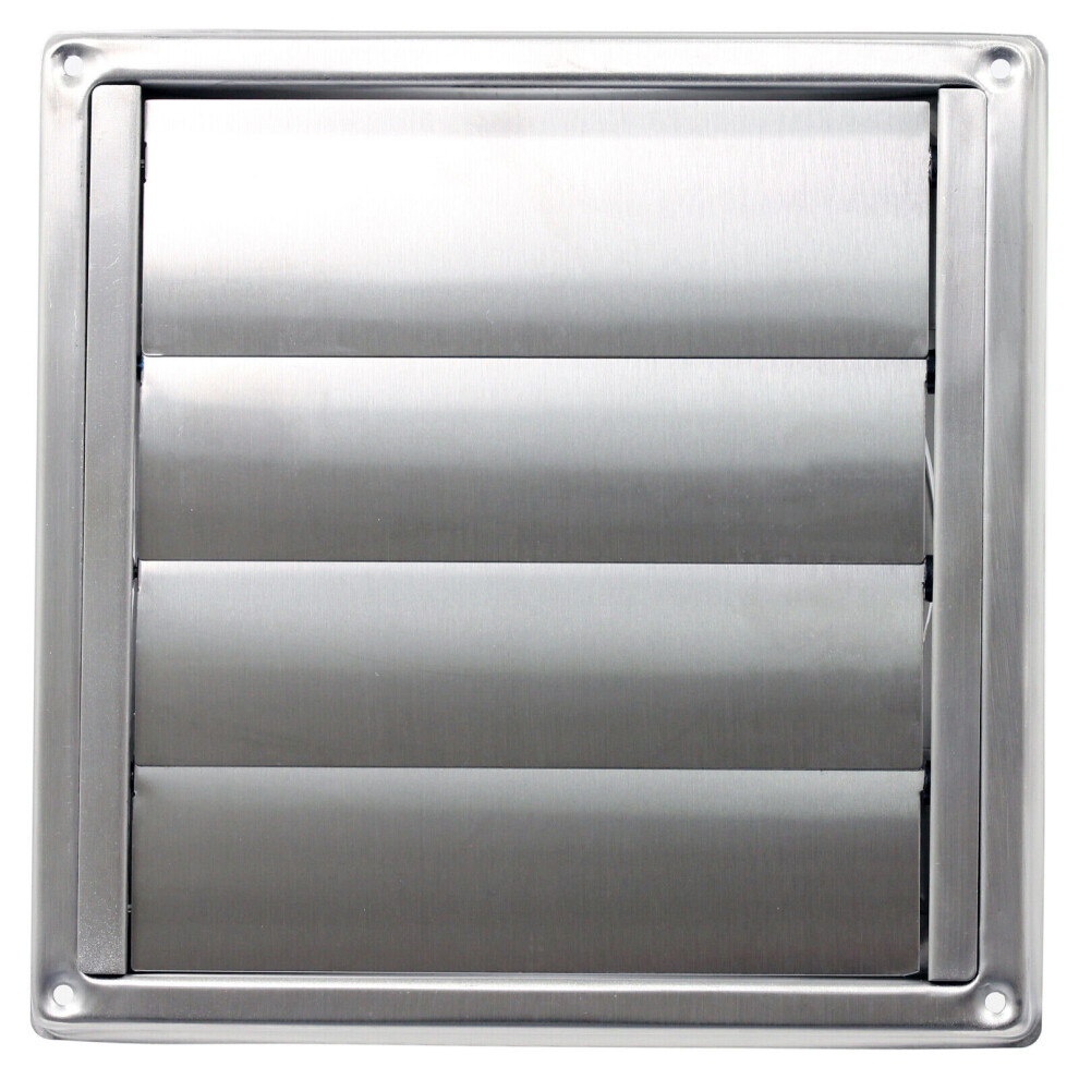 Spares2go Stainless Steel Square External Extractor Wall Vent Outlet With Gravity Flaps (4" / 100Mm)