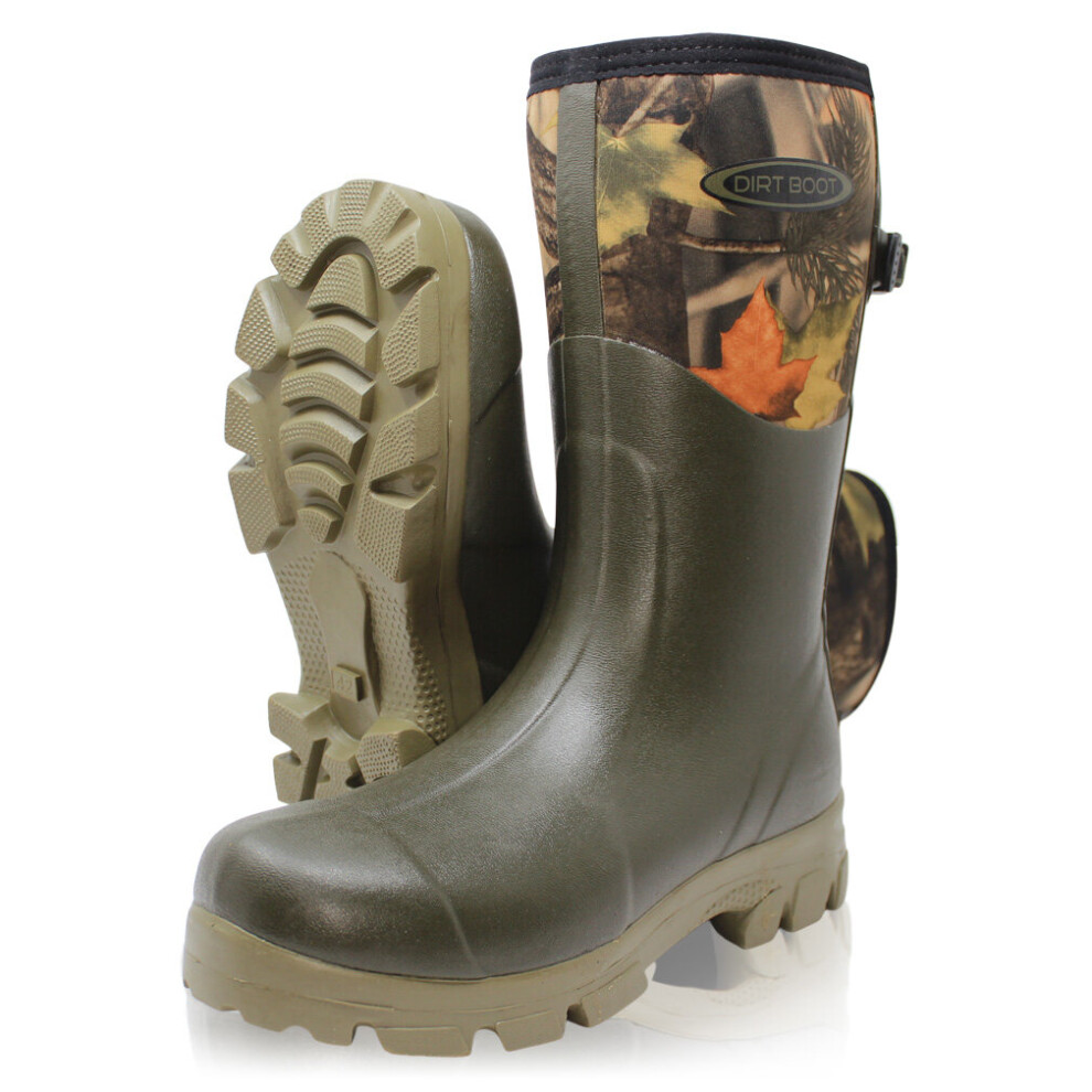 (UK 8 EU42) Dirt Boot Neoprene Wellington Muck Field Boots Adjustable Gusset Green/Camo Wellies