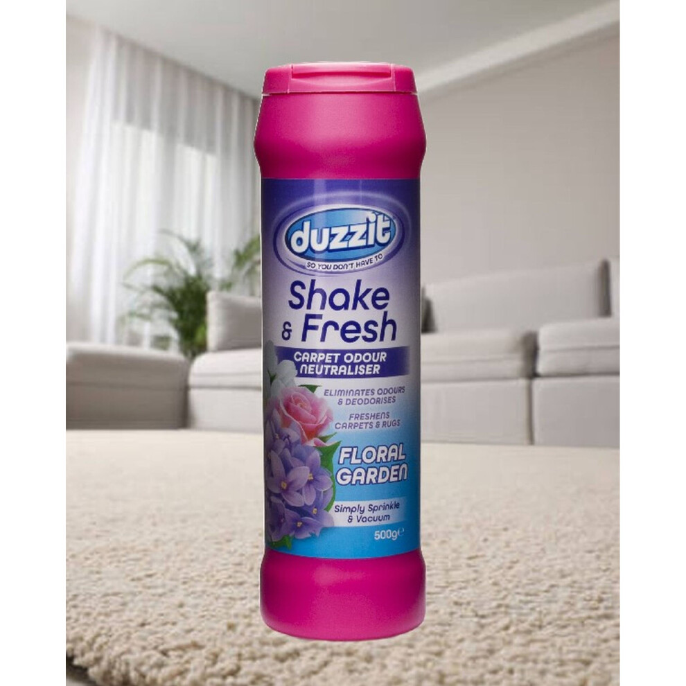 Duzzit Shake & Fresh Carpet Odour Neutraliser Powder Floral Garden 500G