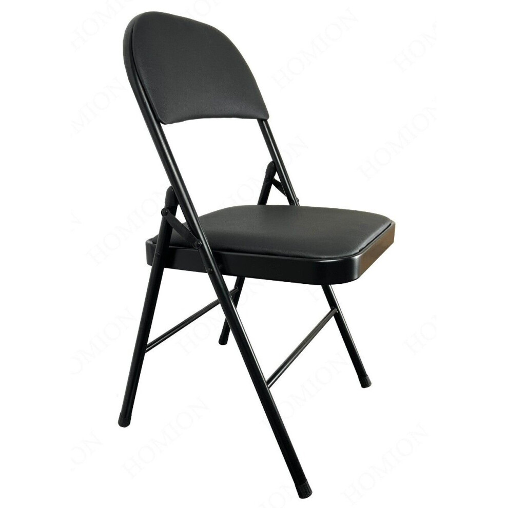 Folding Metal Chair Functional With Soft Padded Black Seat Home Dining